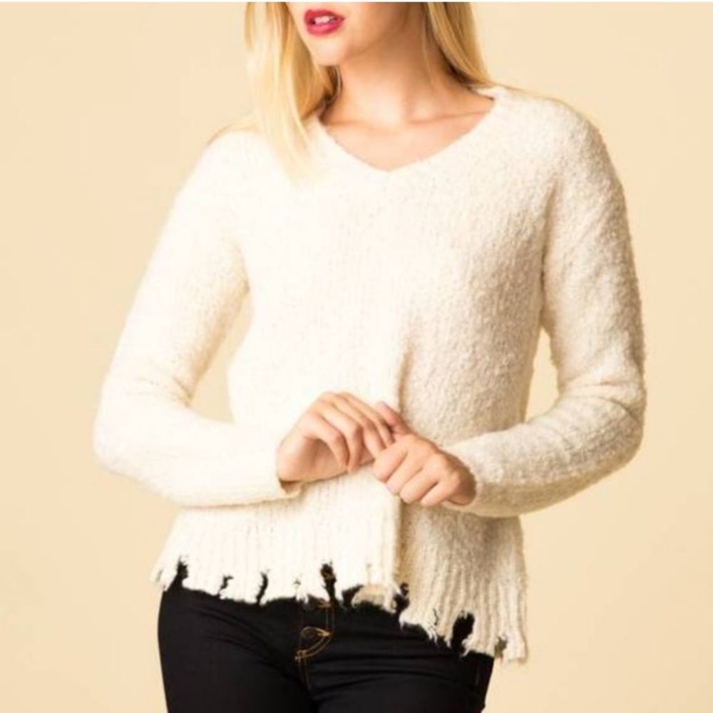 ATM Anthony Thomas Melillo Ivory Alpaca Wool Destroyed Chenille Sweater large